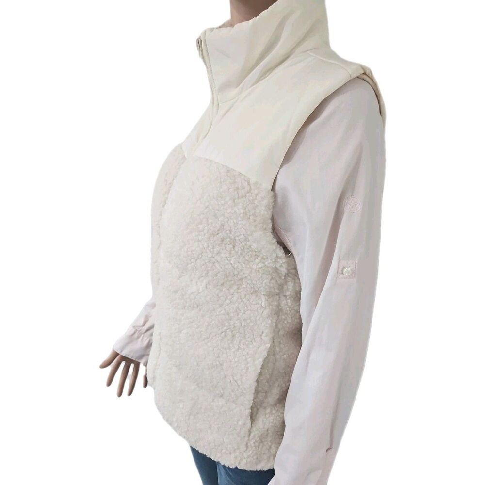Staccato Ivory Cream Sherpa Quilted Puffer Zip-Up Vest Medium